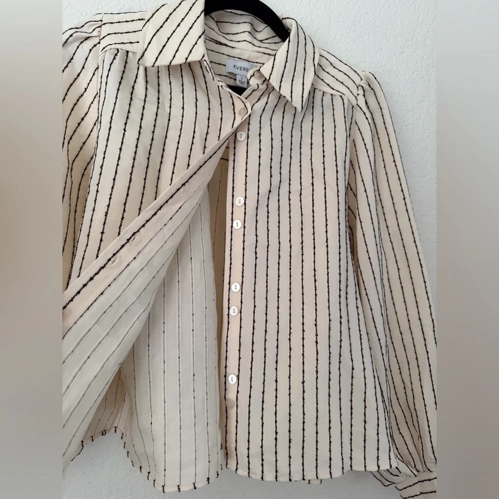 Evereve Sadie Slub Stripe Shirt Small - Picture 4 of 8